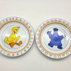 2 Sesame Street Porcelain Numbers Plates Big Bird Cookie Monster 8 ¼” Japan